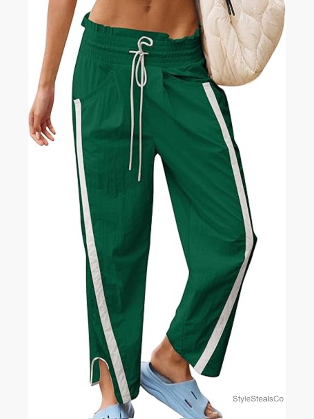 Casual Drawstring Barrel Pant Lightweight Baggy Contrast Workout Pants with